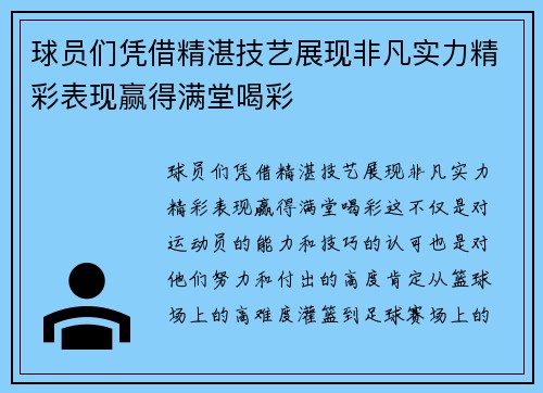 球员们凭借精湛技艺展现非凡实力精彩表现赢得满堂喝彩